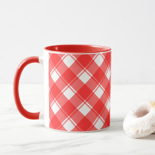 Red and White Country Striped Plaid Coffee Mug