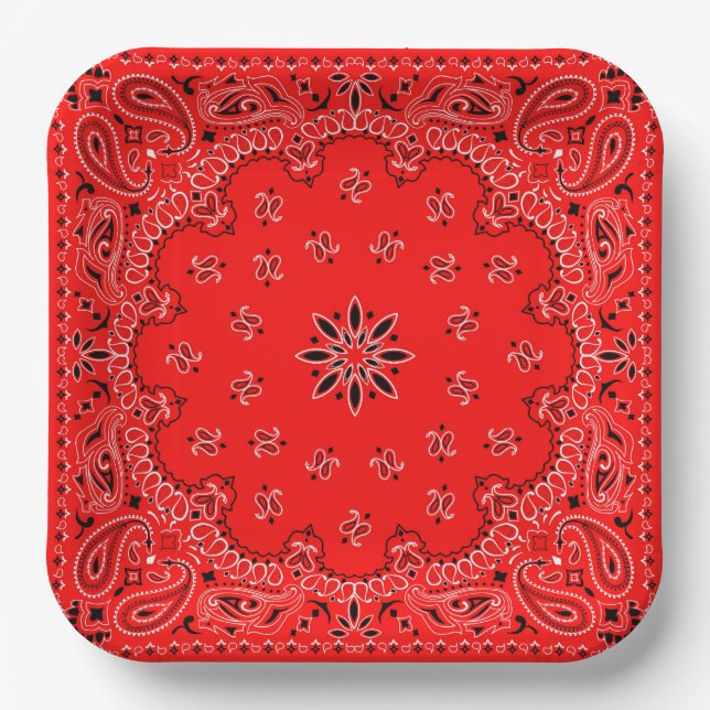 Red and White Cowboy Bandana 2 Paper Plate (Front)