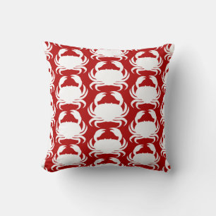 Red and White Crab Pattern Nautical Boat Pool Throw Pillow