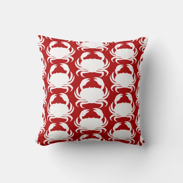 Red and White Crab Pattern Nautical Boat Pool Throw Pillow (Front)