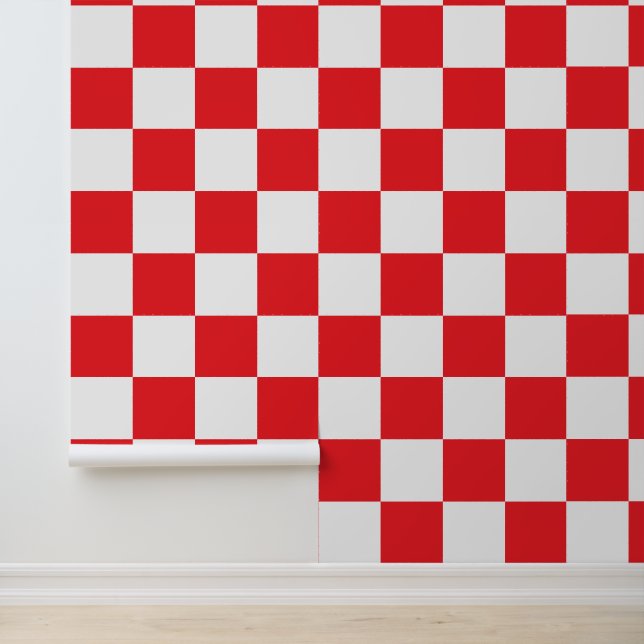 Red and White Croatian Chequerboard Pattern Wallpaper (Application)
