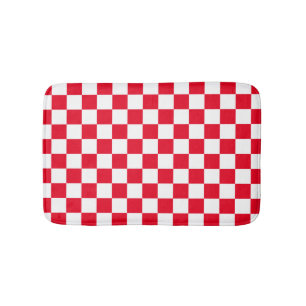 Red and White Croatian Chequered Geometric Pattern Bath Mat