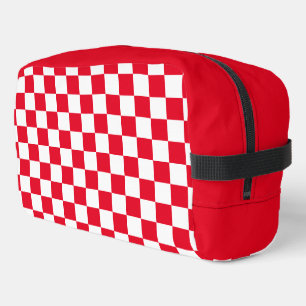 Red and White Croatian Geometric Chequered Pattern Dopp Kit