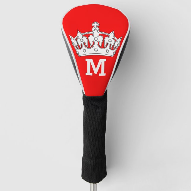 Red and White Crown Monogram Personalized Golf Head Cover (Front)