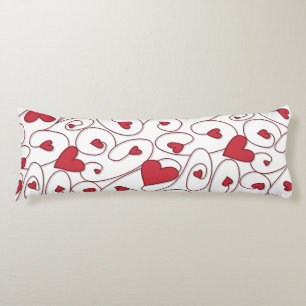 Red and white curly hearts body pillow