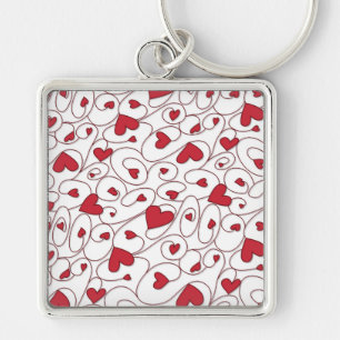 Red and white curly hearts keychain