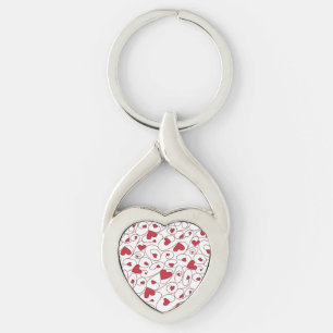 Red and white curly hearts keychain