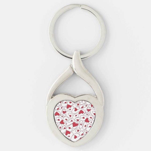 Red and white curly hearts keychain (Front)