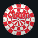 Red And White Customizable Text Dartboard<br><div class="desc">Red And White Customizable Text Dartboard With 6 Brass Darts!</div>