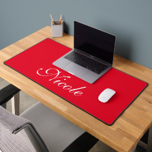 Red and White Customized Name Desk Mat