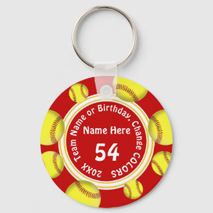 Red and White Cute Personalized Softball Souvenirs Keychain