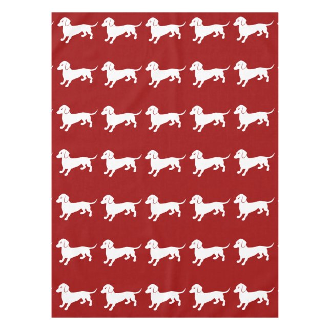Red and White Dachshund Design Tablecloth (Front)