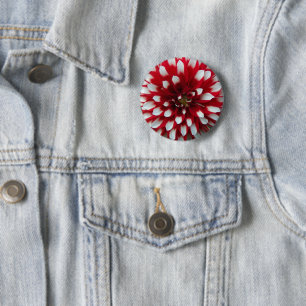 Red and White Dahlia Flower 2 Inch Round Button