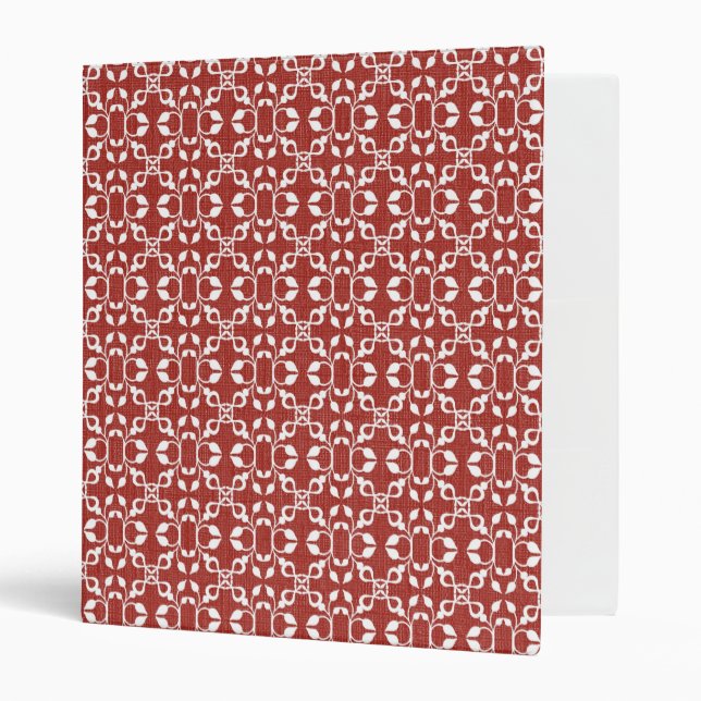Red and White Damask Abstract Decorative Binder (Front/Inside)