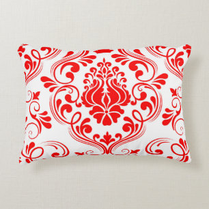 Red and White Damask Floral Elegant Pattern Accent Pillow