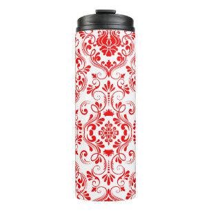 Red and White Damask Floral Elegant Pattern Thermal Tumbler