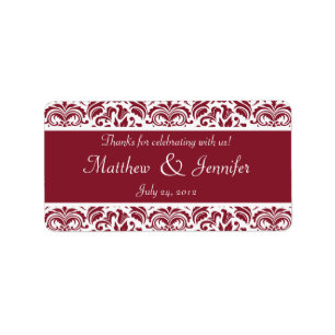 Red and White Damask Wedding Favour Labels