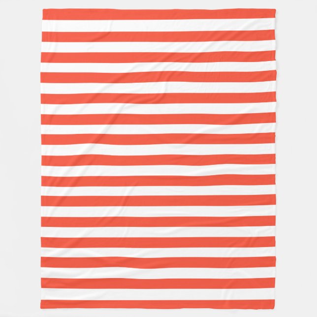 Red and White Deckchair Stripes Fleece Blanket (Front)
