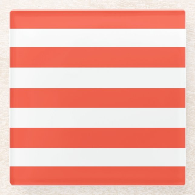 Red and White Deckchair Stripes  Glass Coaster (Front)