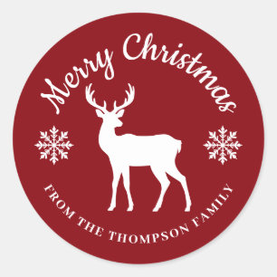 Red And White Deer And Snowflakes Christmas Classic Round Sticker