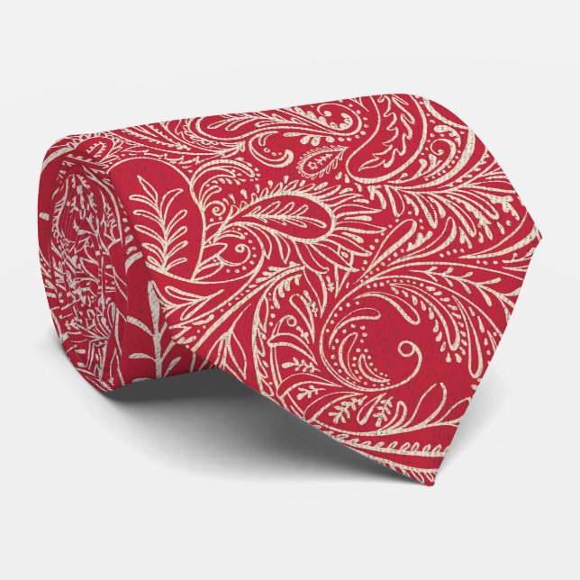 Red and White Denim Paisley Tie (Rolled)