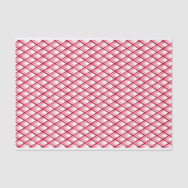 Red and White Diagonal Plaid Tissue Paper (Front)