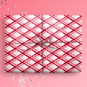 Red and White Diagonal Plaid Wrapping Paper