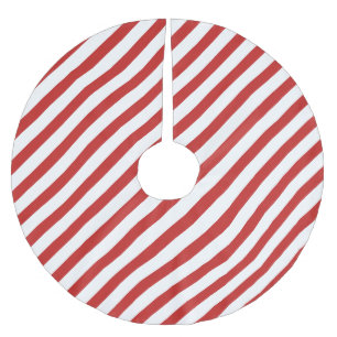 Red and White Diagonal Stripe Pattern Brushed Polyester Tree Skirt
