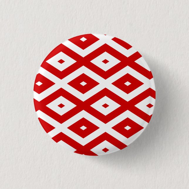 Red and white diamond pattern 1 inch round button (Front)