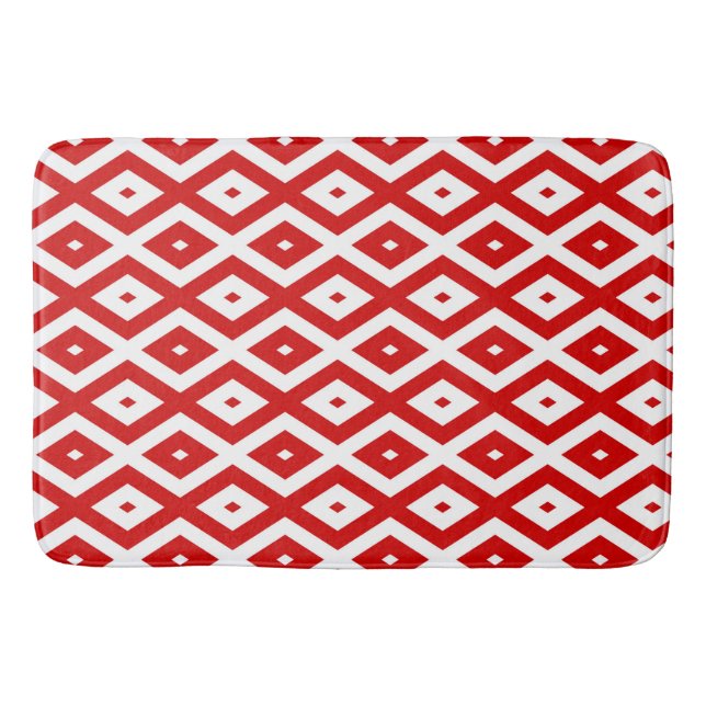 Red and white diamond pattern bath mat (Front)