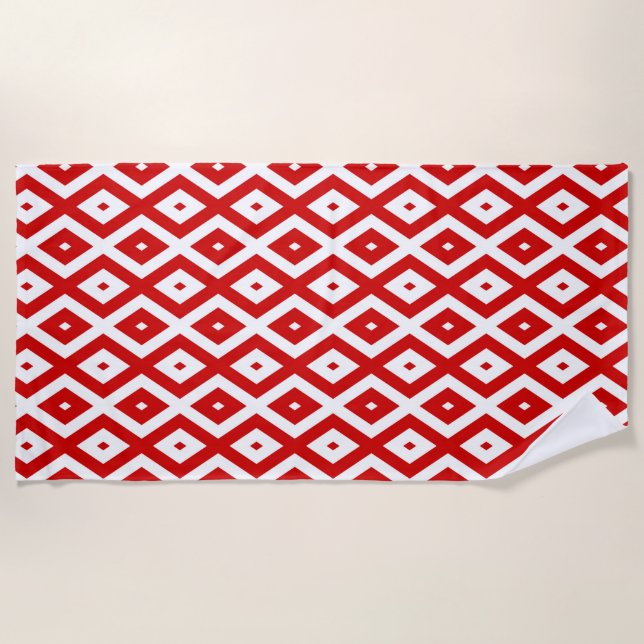 Red and white diamond pattern beach towel (Front)