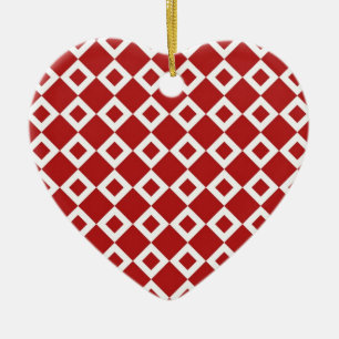Red and White Diamond Pattern Ceramic Ornament