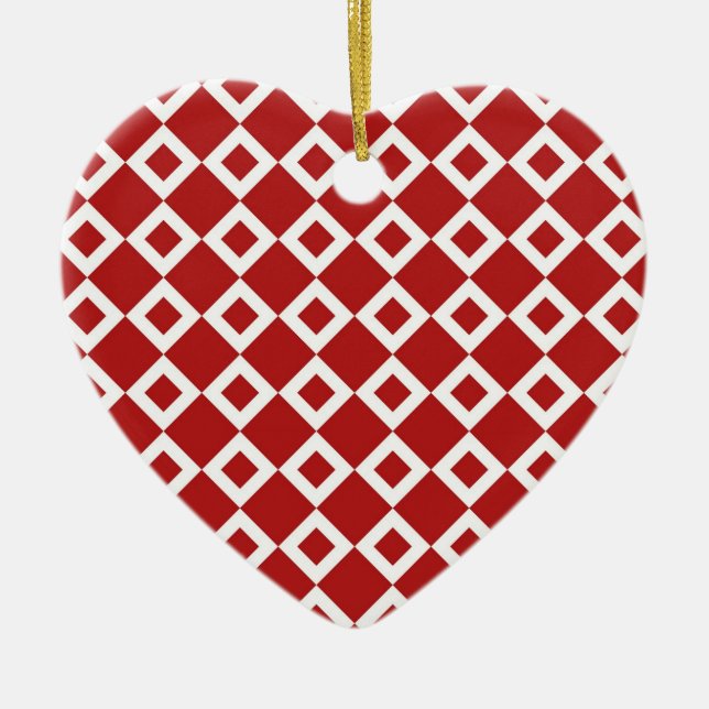 Red and White Diamond Pattern Ceramic Ornament (Front)