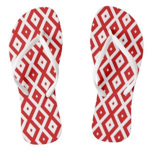 Red and white diamond pattern flip flops