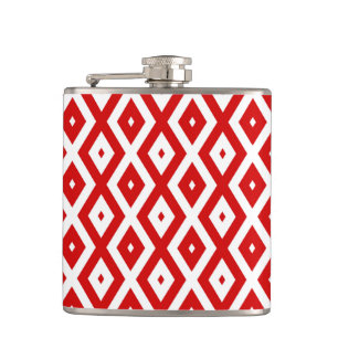 Red and white diamond pattern hip flask