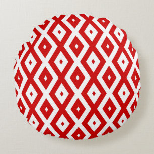 Red and white diamond pattern round pillow