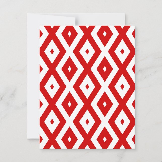 Red and white diamond pattern RSVP card (Front)