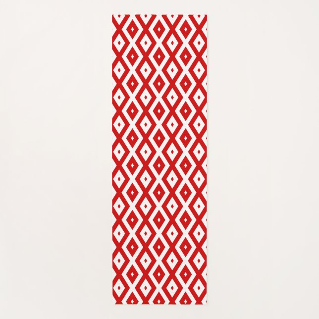 Red and white diamond pattern yoga mat (Front)