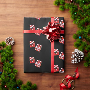 Red and White Dice on Black Wrapping Paper