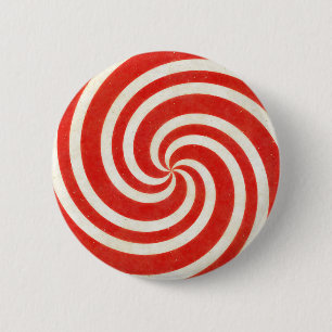 Red and White Dizzy Candy Swirl 2 Inch Round Button