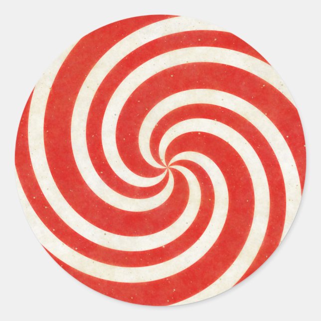 Red and White Dizzy Candy Swirl Classic Round Sticker (Front)