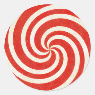 Red and White Dizzy Candy Swirl Classic Round Sticker