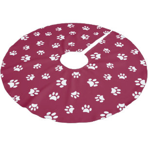 Red and White Dog Cat Paw Prints Pattern Christmas Brushed Polyester Tree Skirt