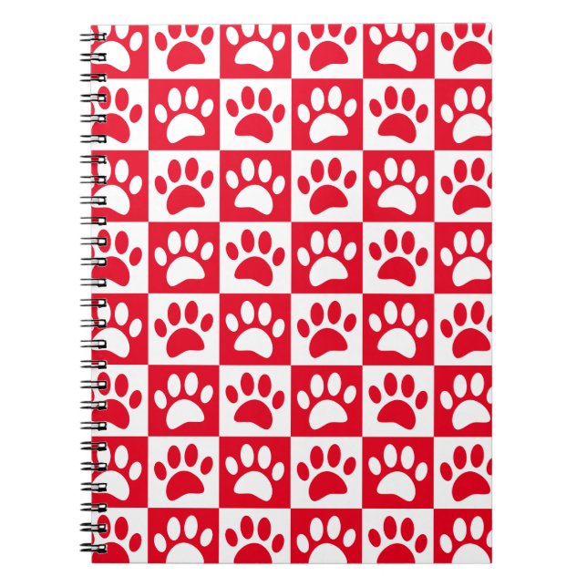 Red And White Dog Paws In Squares Custom Notebook (Front)