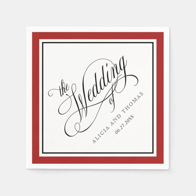 Red and White Elegant Calligraphy Wedding Napkin (Front)
