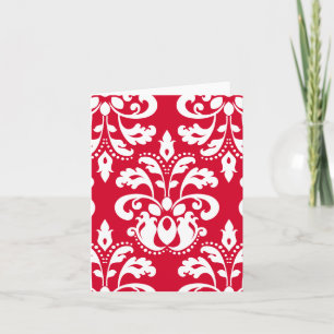 Red and white elegant Christmas damask blank Holiday Card