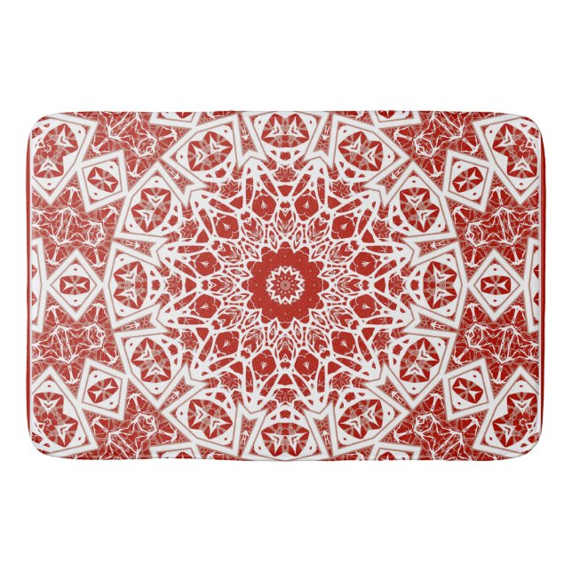 red and white , ethnic  bandana bath mat (Front)