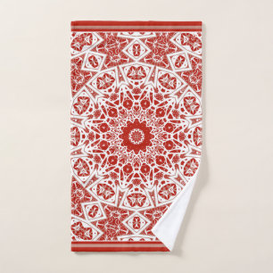 red and white , ethnic  bandana bath towel set