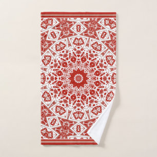red and white , ethnic  bandana hand towel