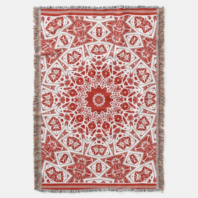red and white , ethnic  bandana throw blanket (Front Vertical)